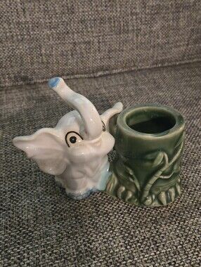 Ceramic Elephant Planter Holder in White & Green